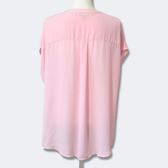 Torrid Pink Dolman Sleeve 1/4 Zip Georgette Blouse Sz 1X - Picture 6 of 14